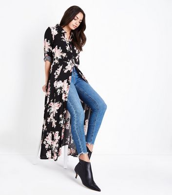 Black floral hot sale maxi shirt dress