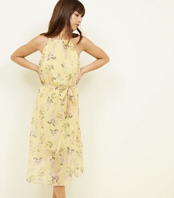 high neck floral midi dress