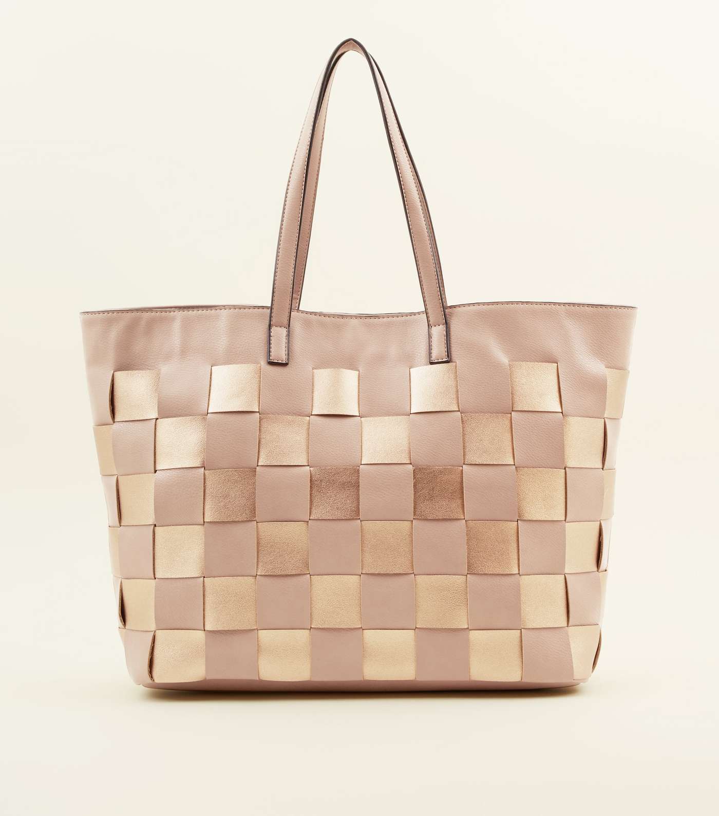 Nude Leather-Look Woven Tote Bag