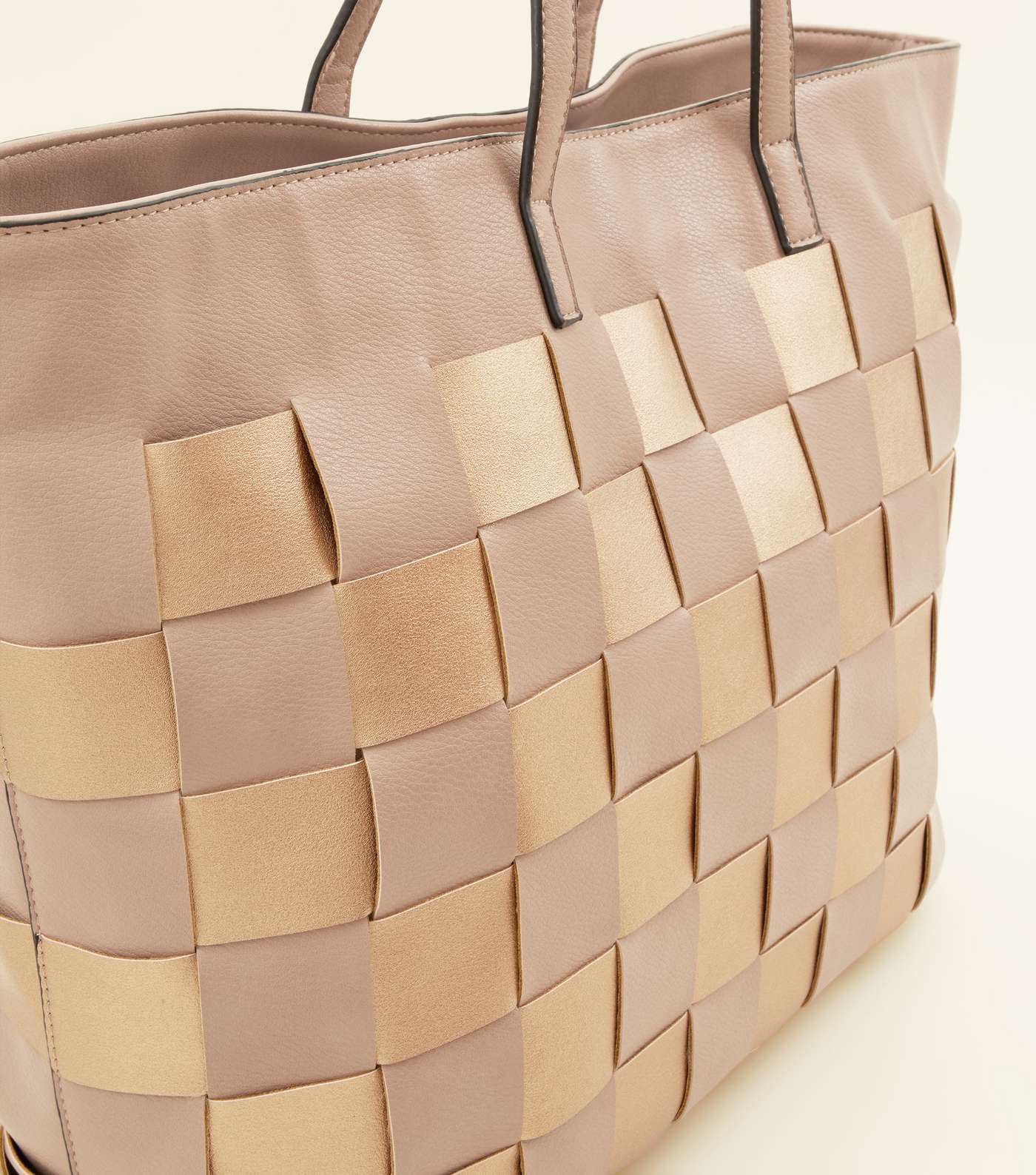 Nude Leather-Look Woven Tote Bag Image 3