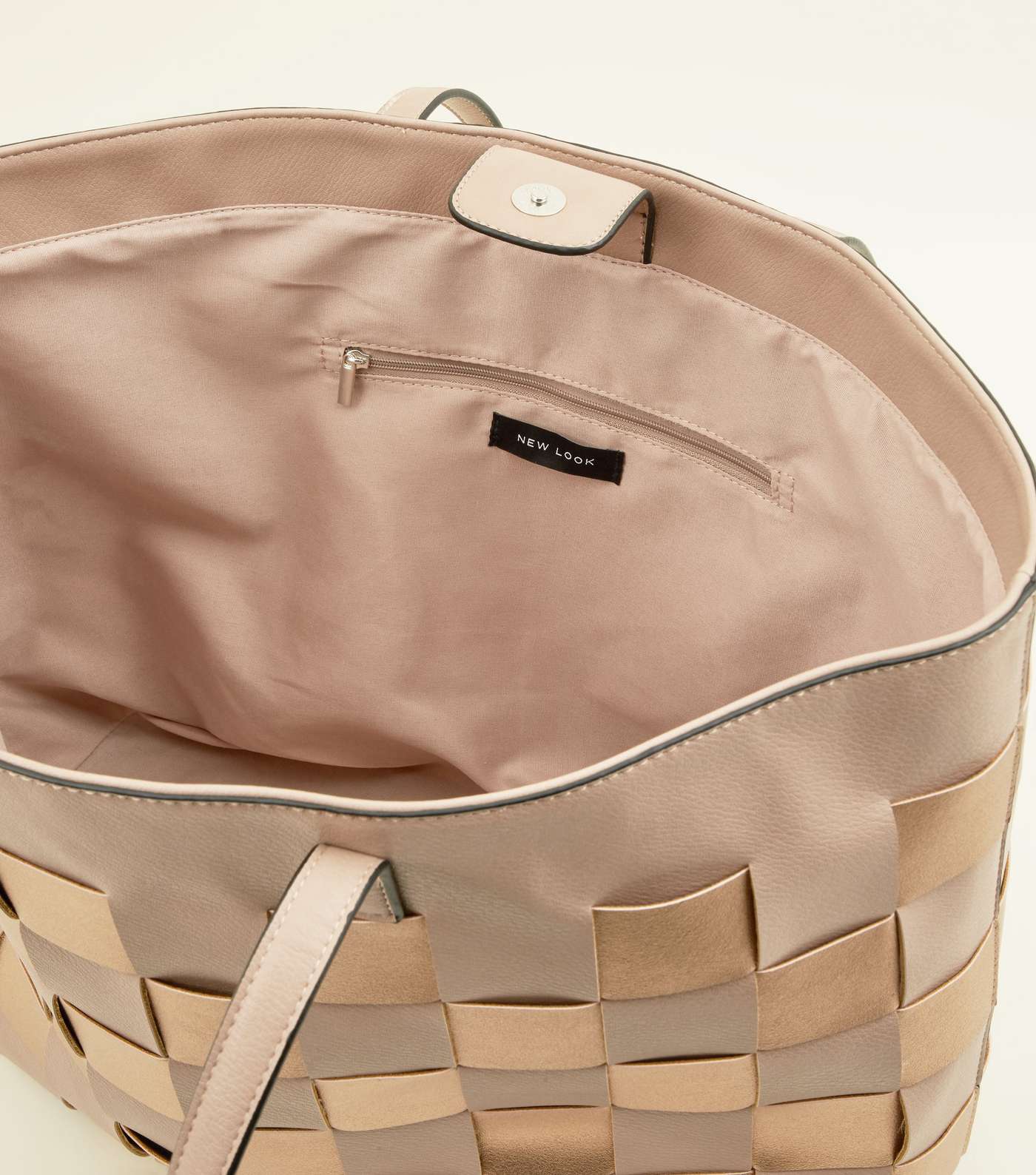 Nude Leather-Look Woven Tote Bag Image 5