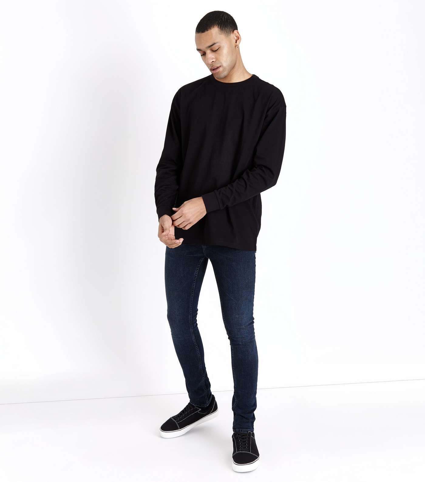 Black Cuffed Long Sleeve Oversized T-Shirt Image 2