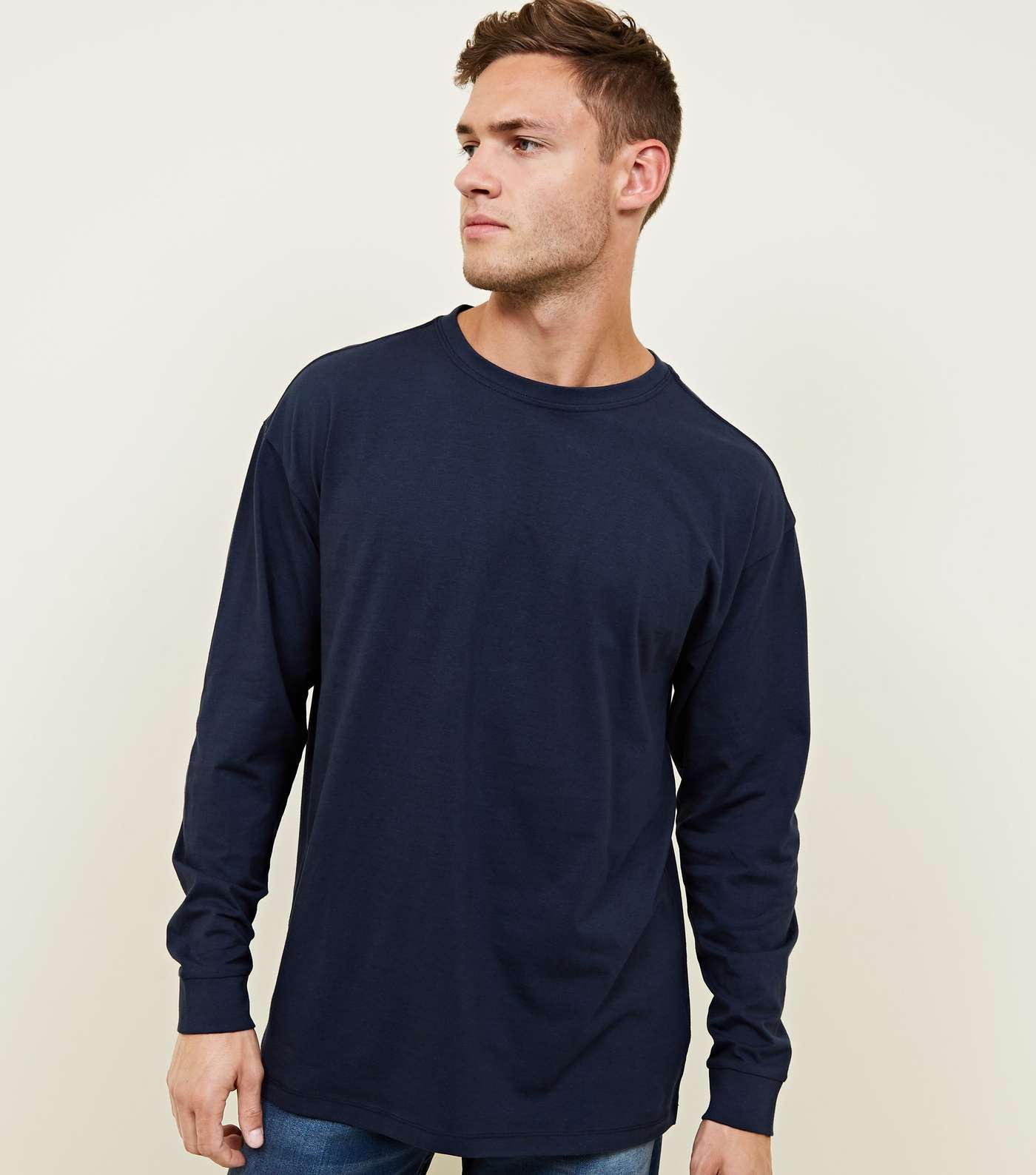 Navy Cuffed Long Sleeve T-Shirt