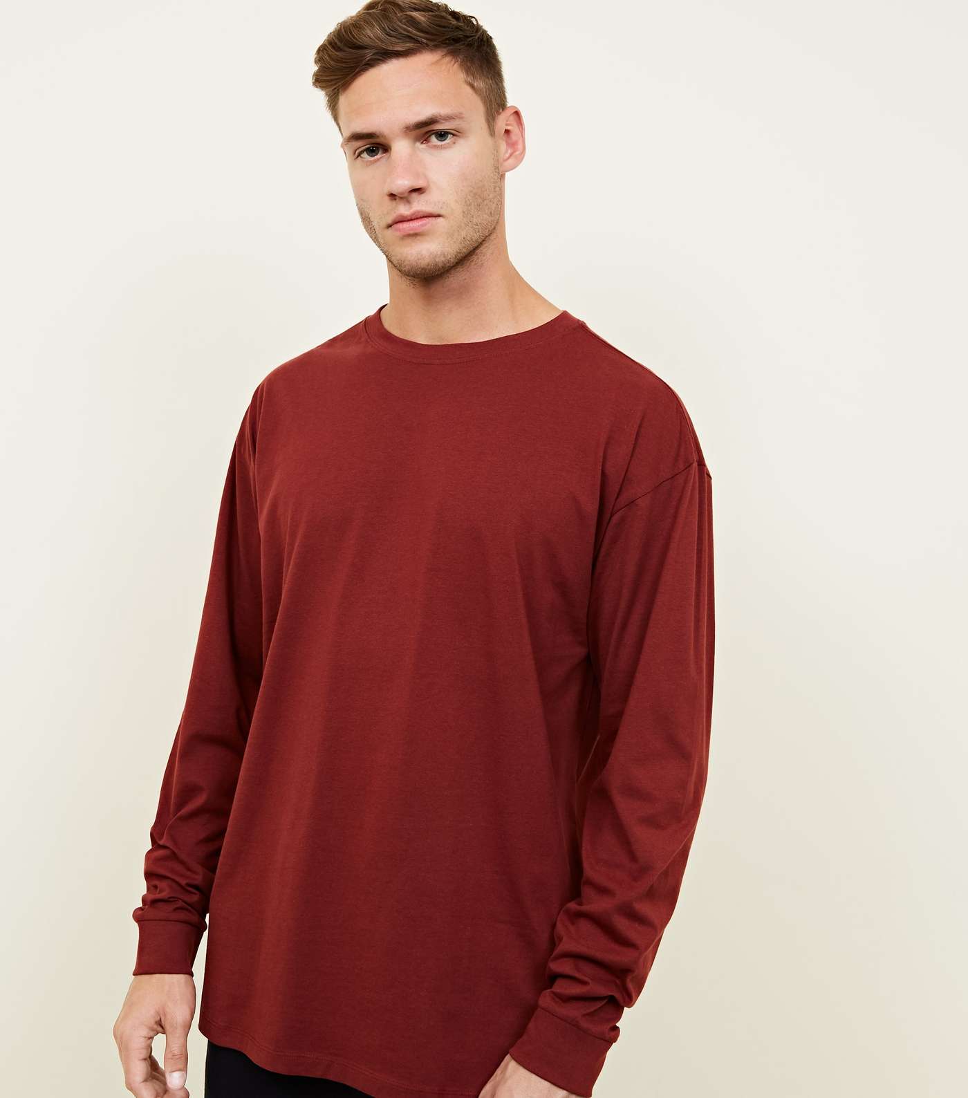Dark Red Cuffed Long Sleeve T-Shirt