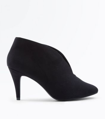 Black Suedette V Front Shoe Boots 