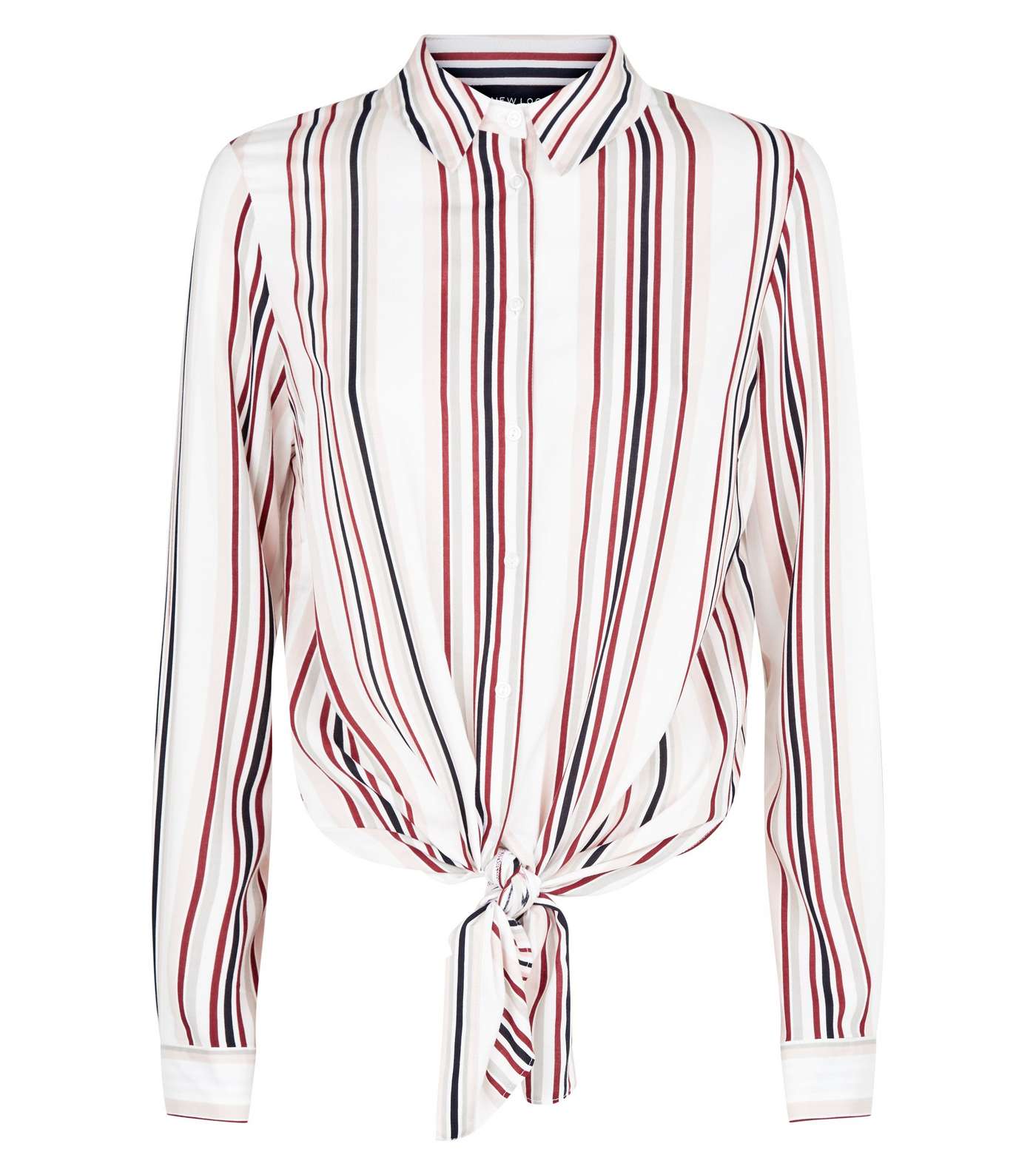 White Stripe Tie Front Shirt Image 4
