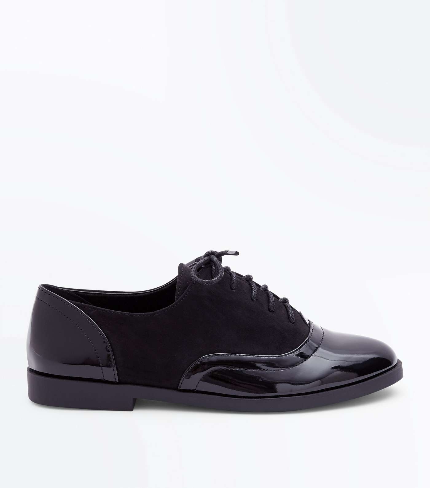 Girls Black Patent Panel Lace Up Brogues