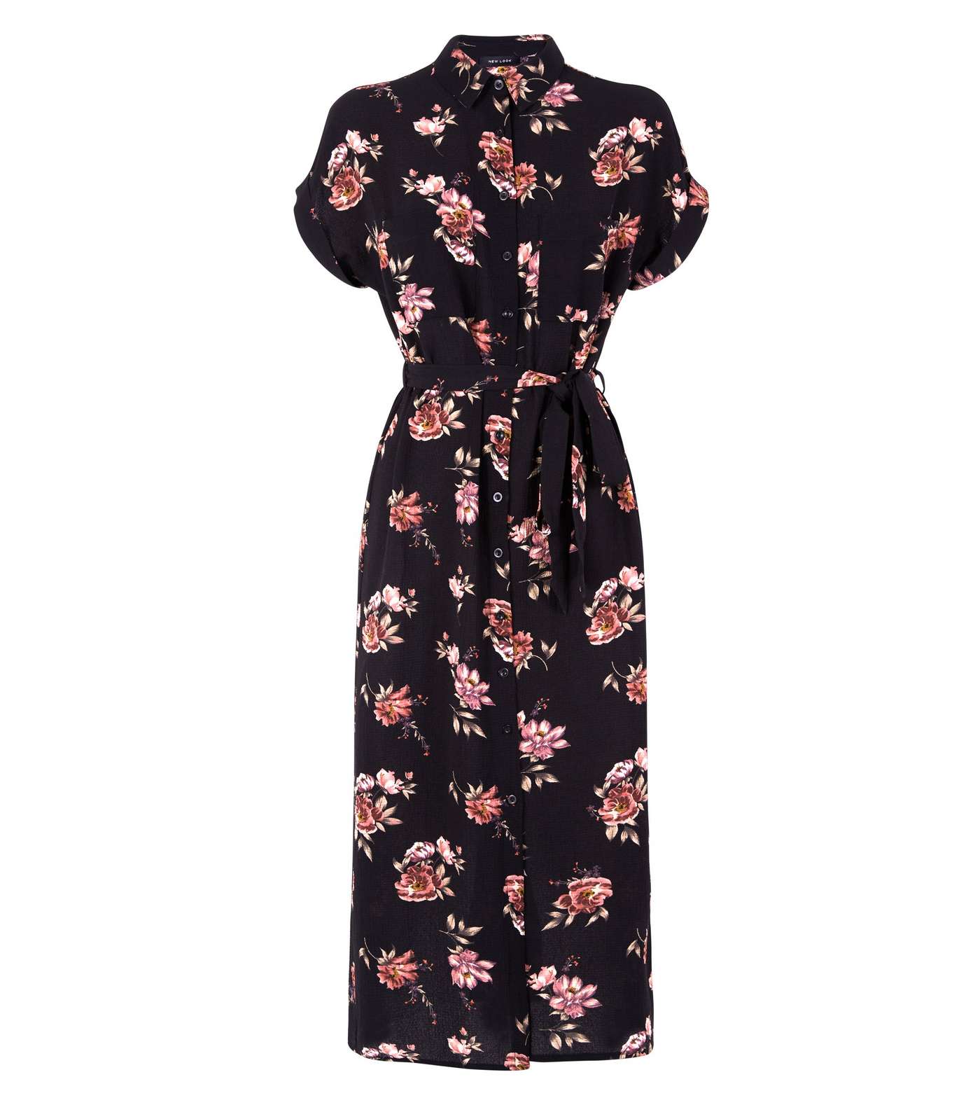Black Floral Midi Shirt Dress Image 4