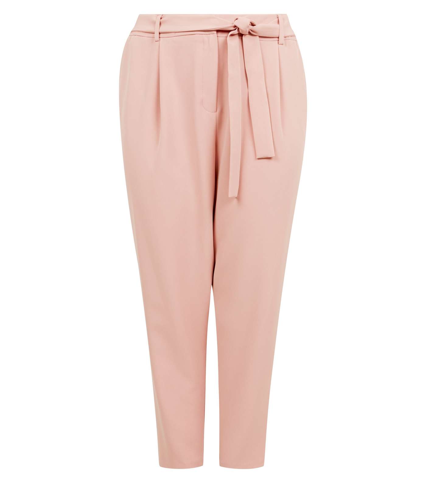 Curves Pink Tie Waist Tapered Trousers Image 4