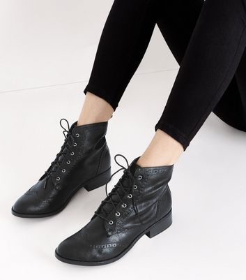 Black Lace Up Brogue Boots | New Look