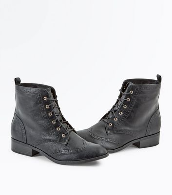 Black Lace Up Brogue Boots | New Look