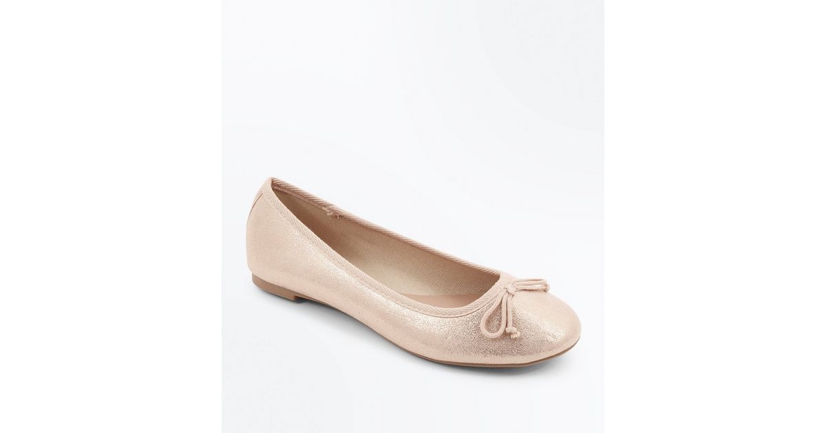 Rose Gold Metallic Shimmer Ballet Pumps New Look