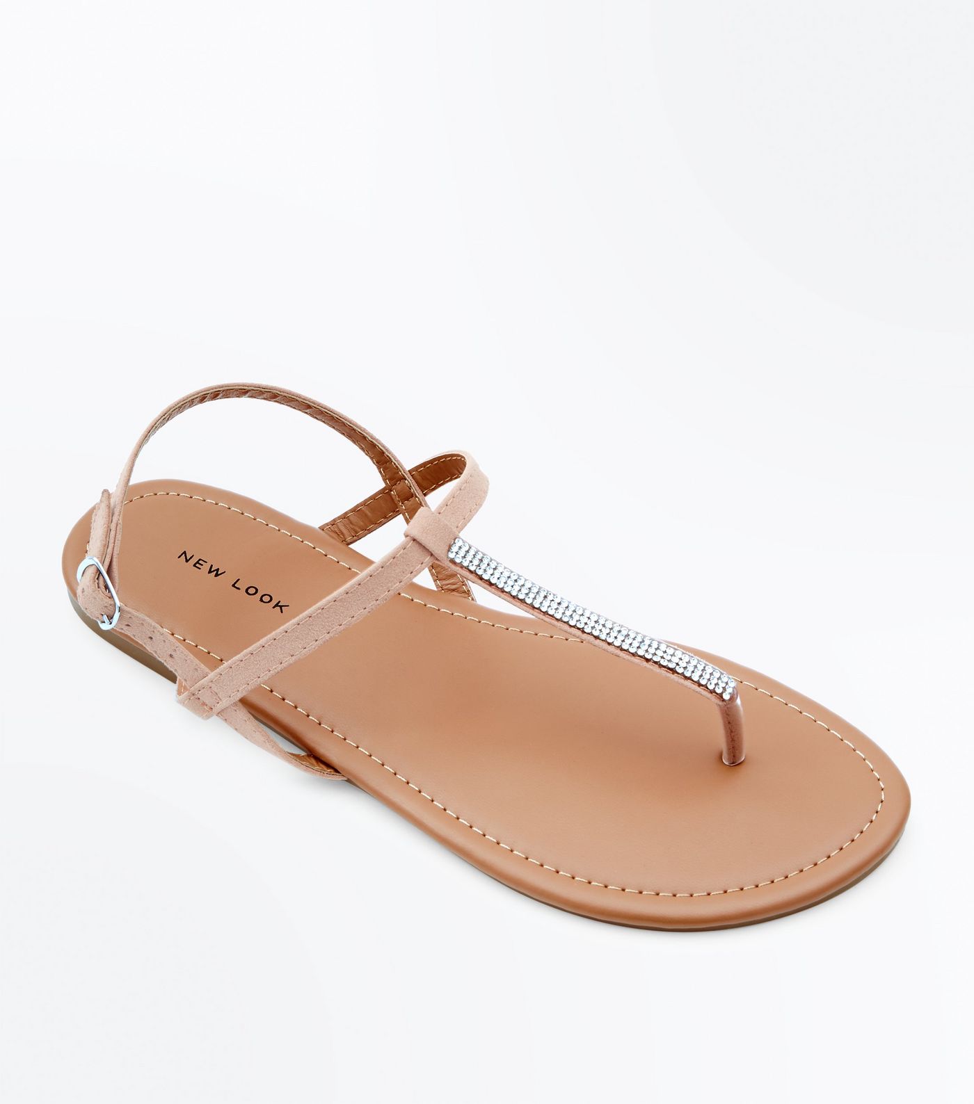 Pink Diamanté Strap Flat Sandals | New Look