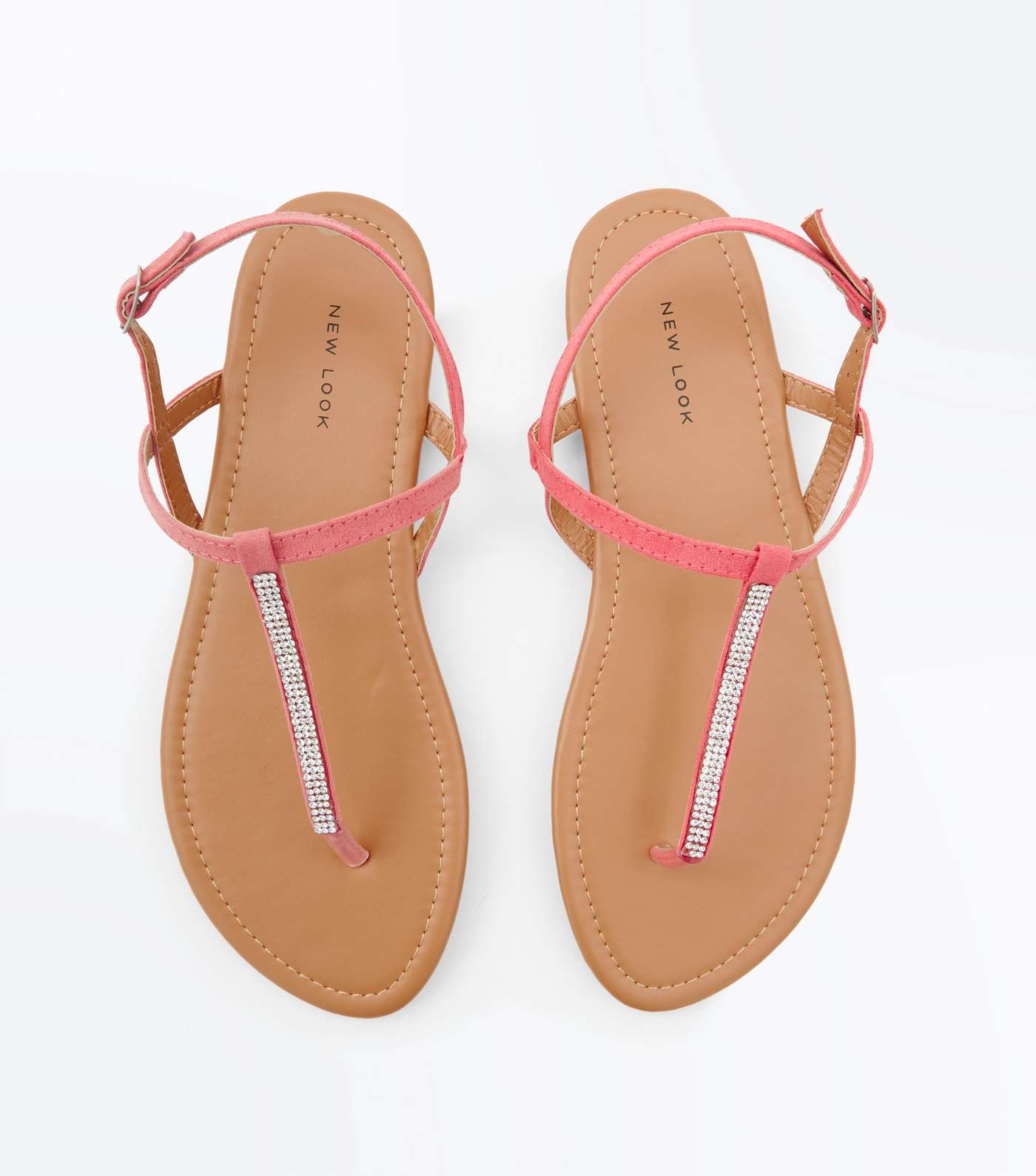 Bright Pink Diamante Strap Flat Sandals Image 4