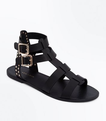 womens black studded sandals