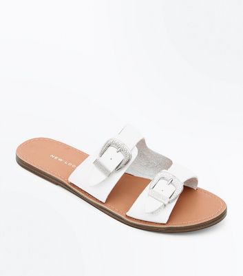 white buckle sliders