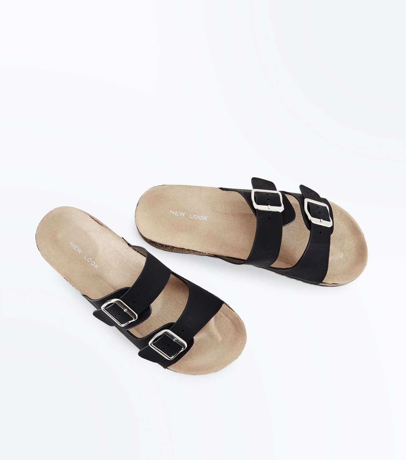 Black Double Buckle Strap Footbed Sandals Image 4
