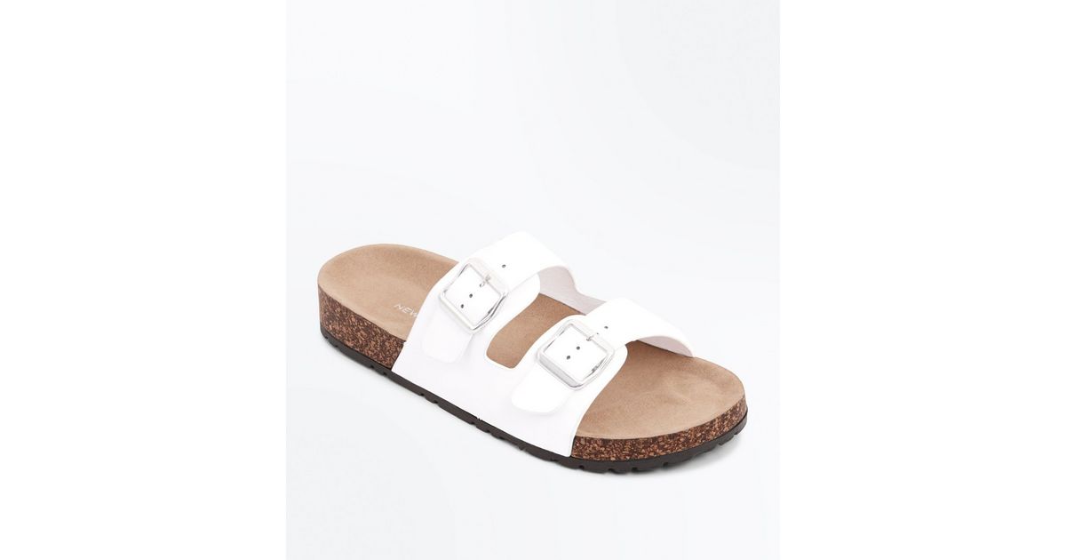 women's two buckle footbed sandals