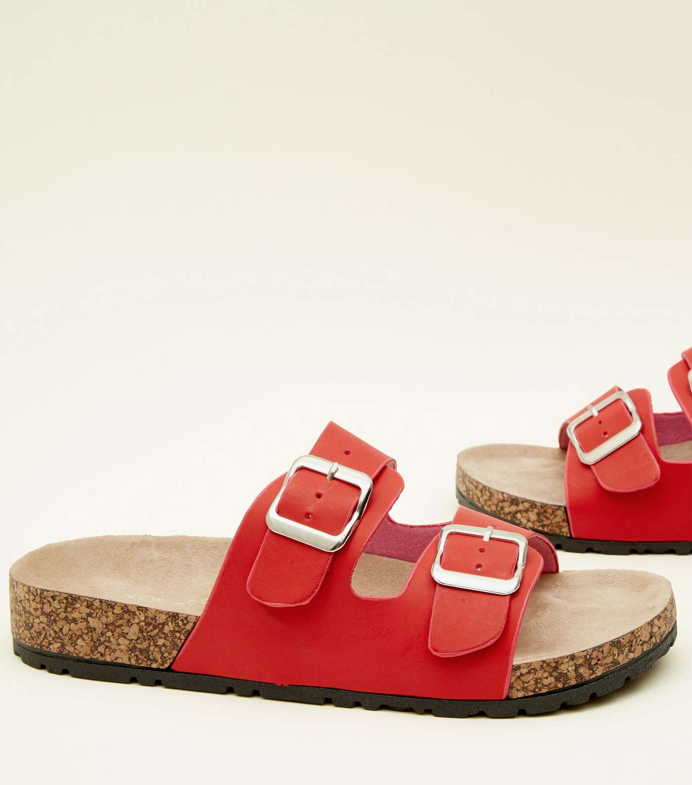Red Double Buckle Strap Footbed Sandals Image 4