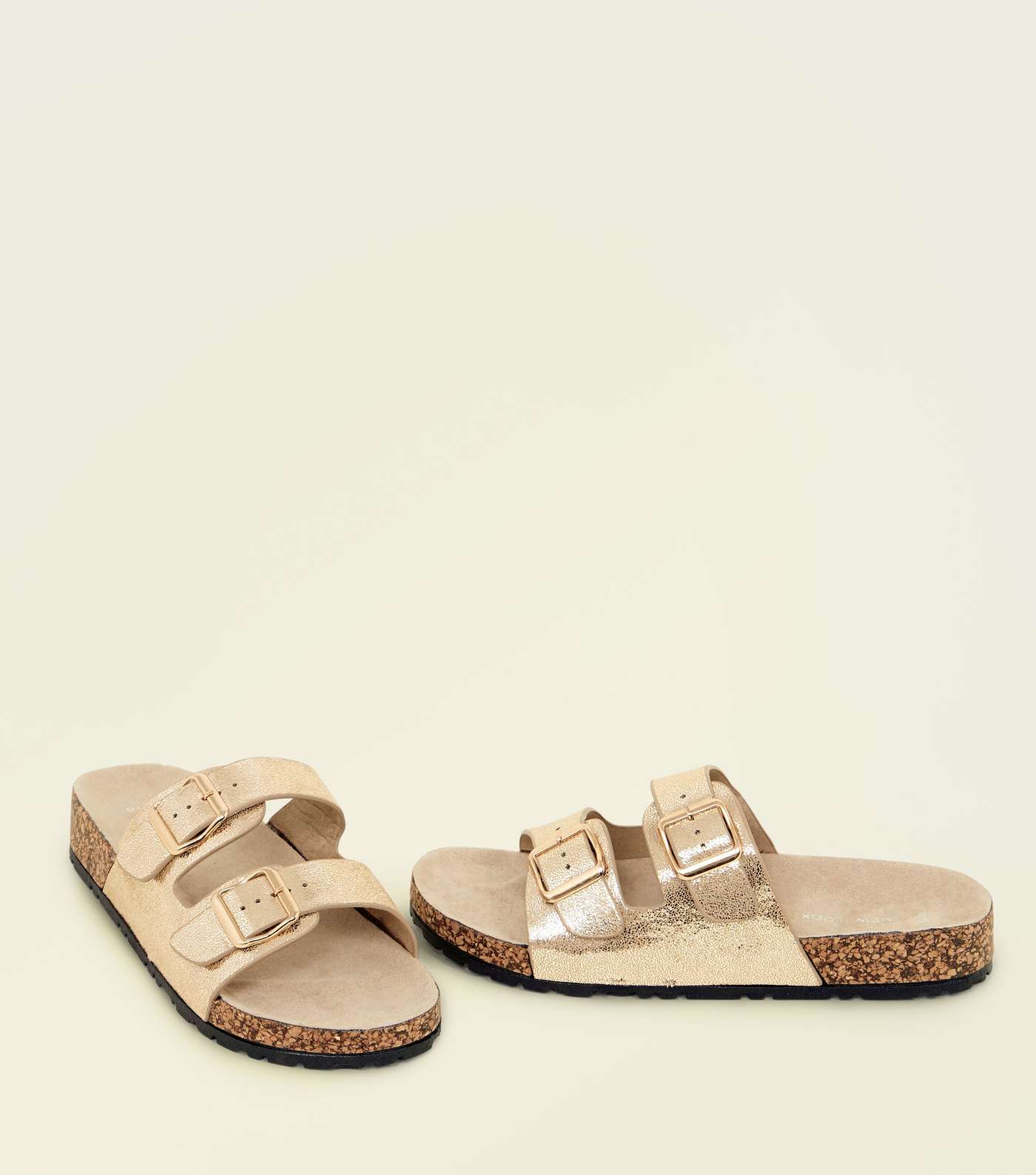 Gold Double Buckle Strap Footbed Sandals Image 4