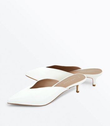 white kitten heel mule