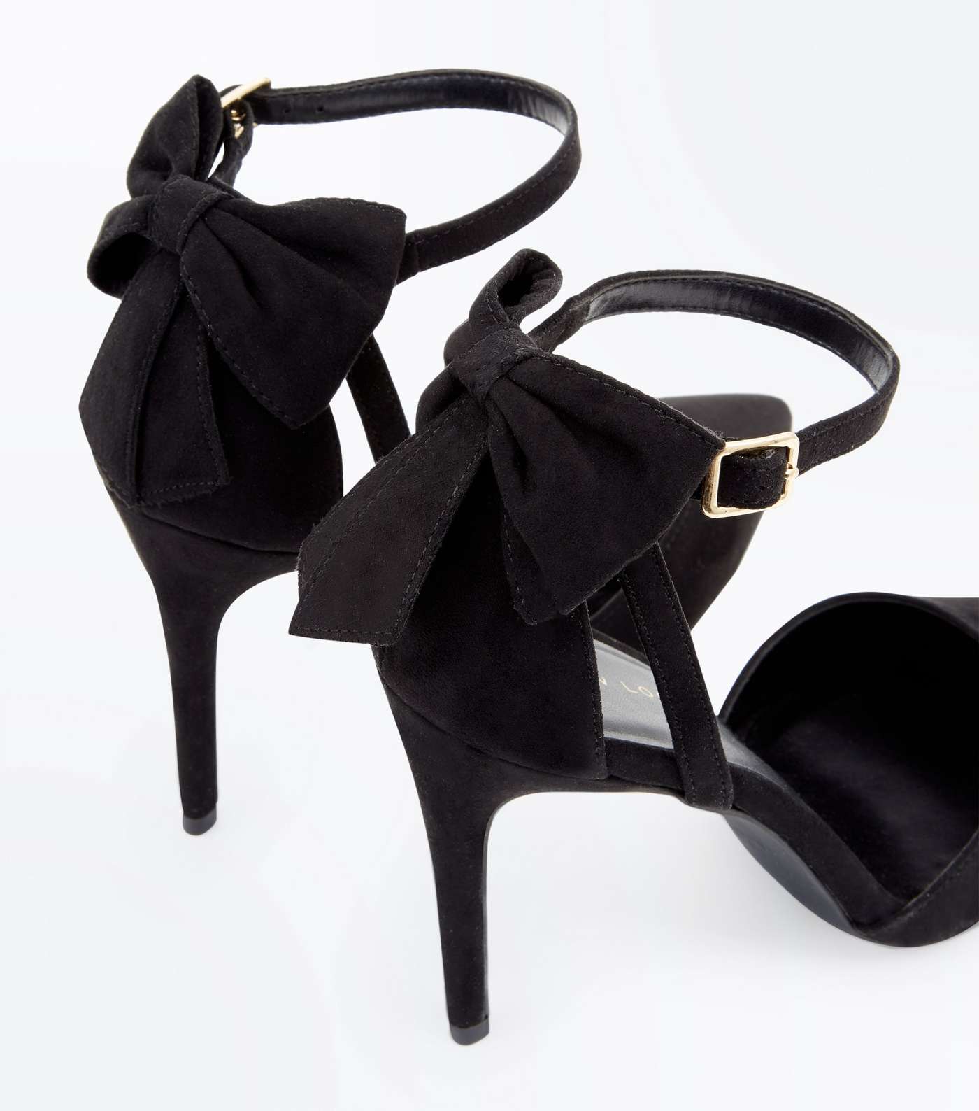 Black Suedette Bow Back Pointed Courts Image 4
