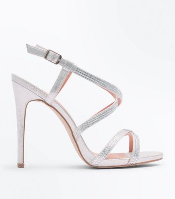 new look silver strappy heels