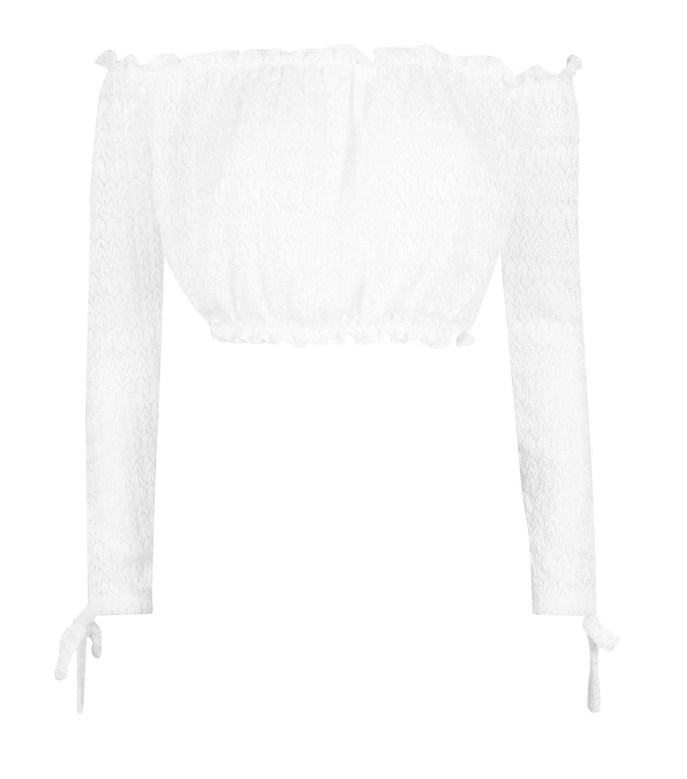 Cream Lace Knit Bardot Crop Top Image 4