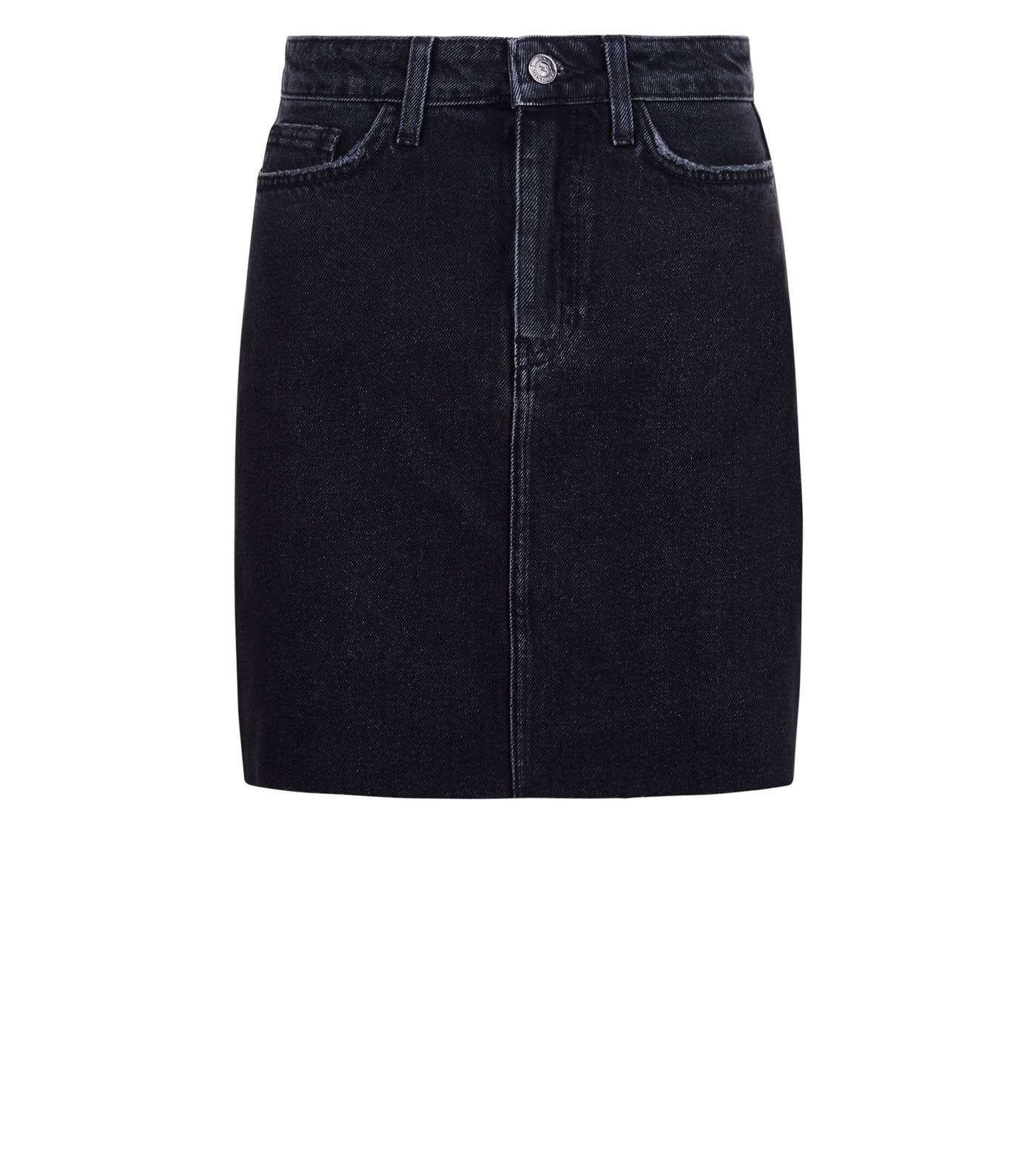 Petite Black Frayed Hem Denim Skirt Image 4