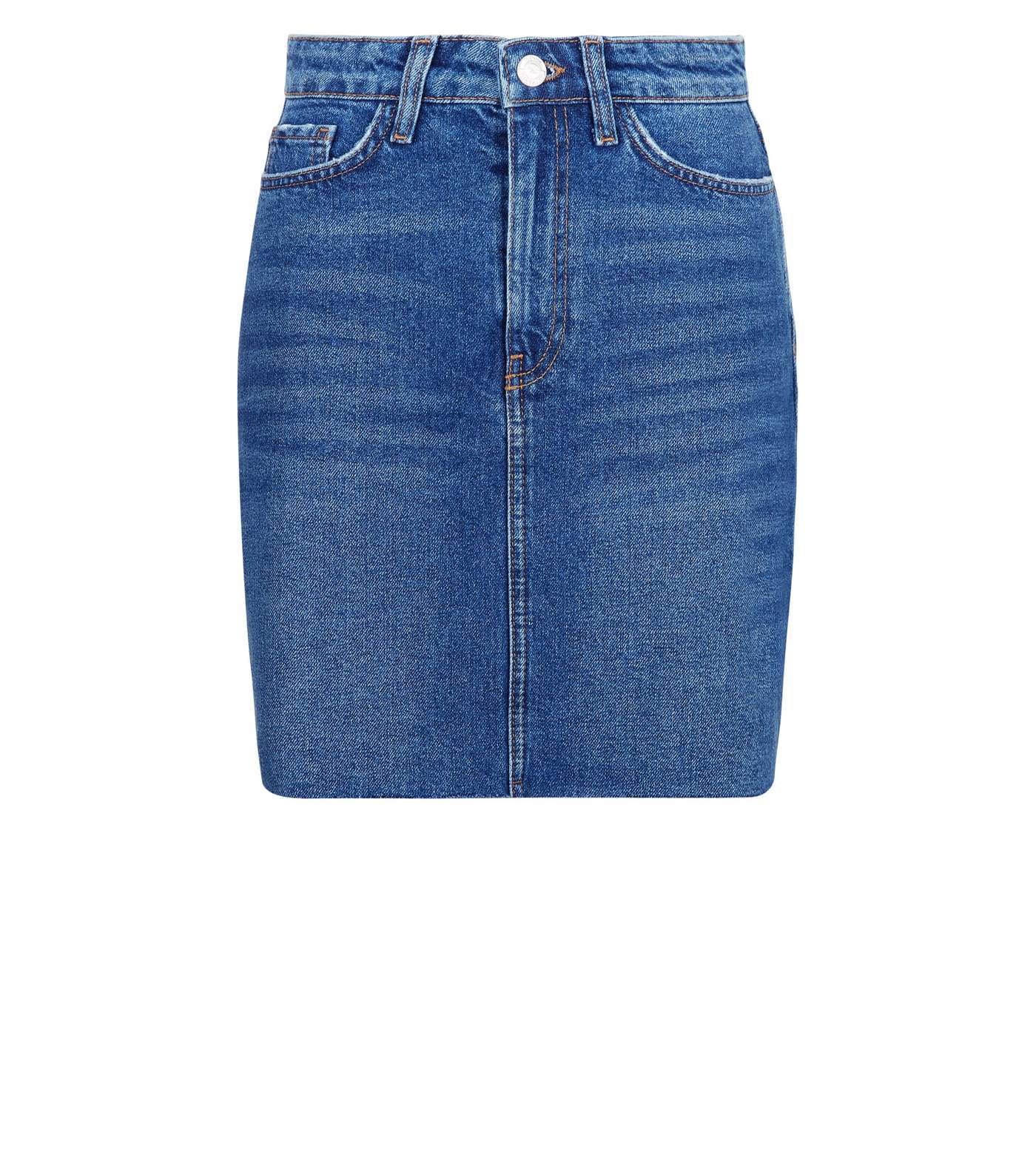 Petite Blue Frayed Hem Denim Skirt Image 4