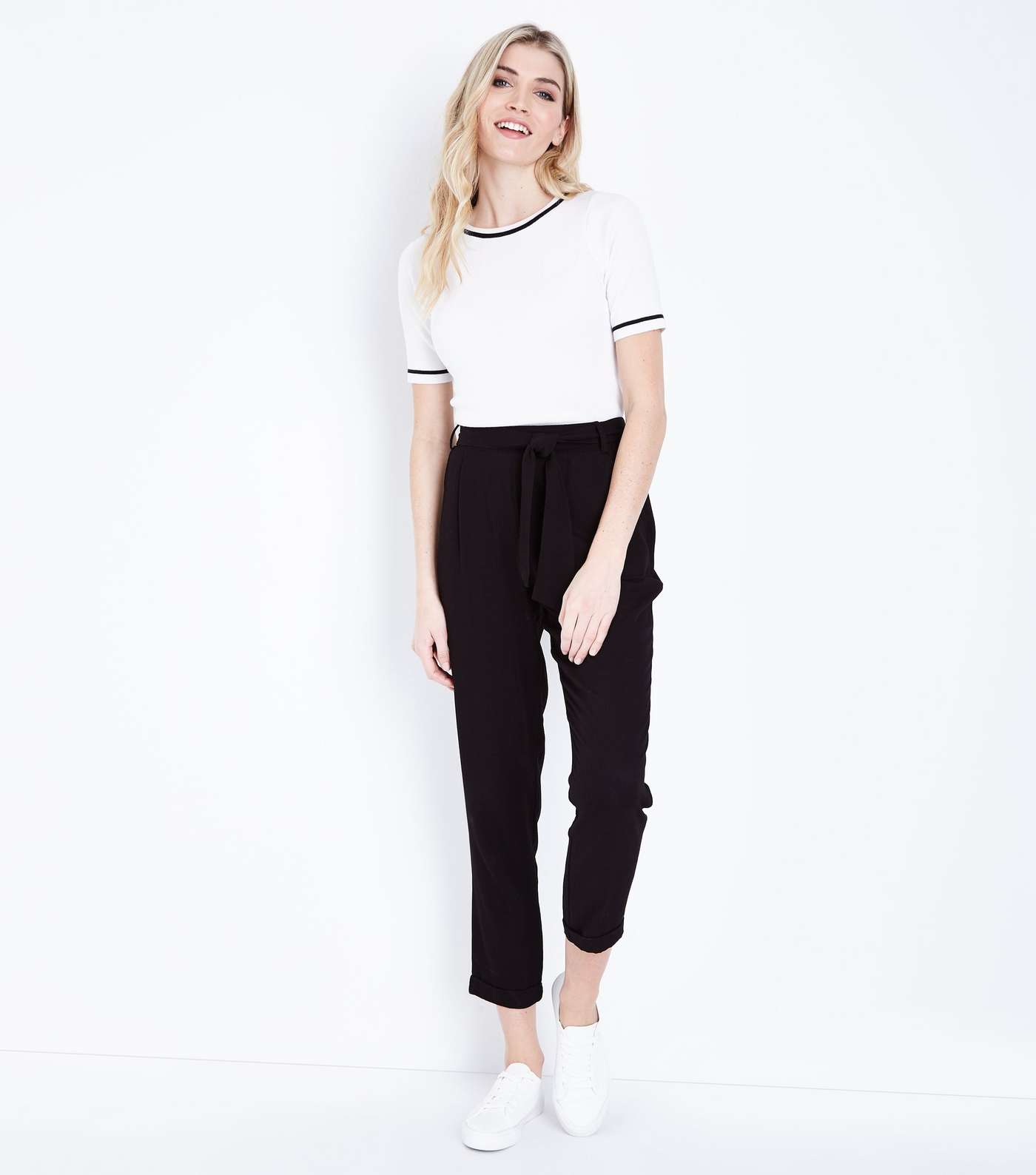 Black Tie Waist Tapered Trousers