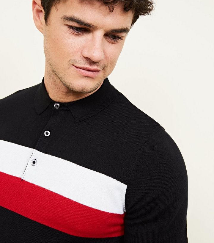 Rotes Poloshirt Aus Strick Mit Blockstreifen New Look