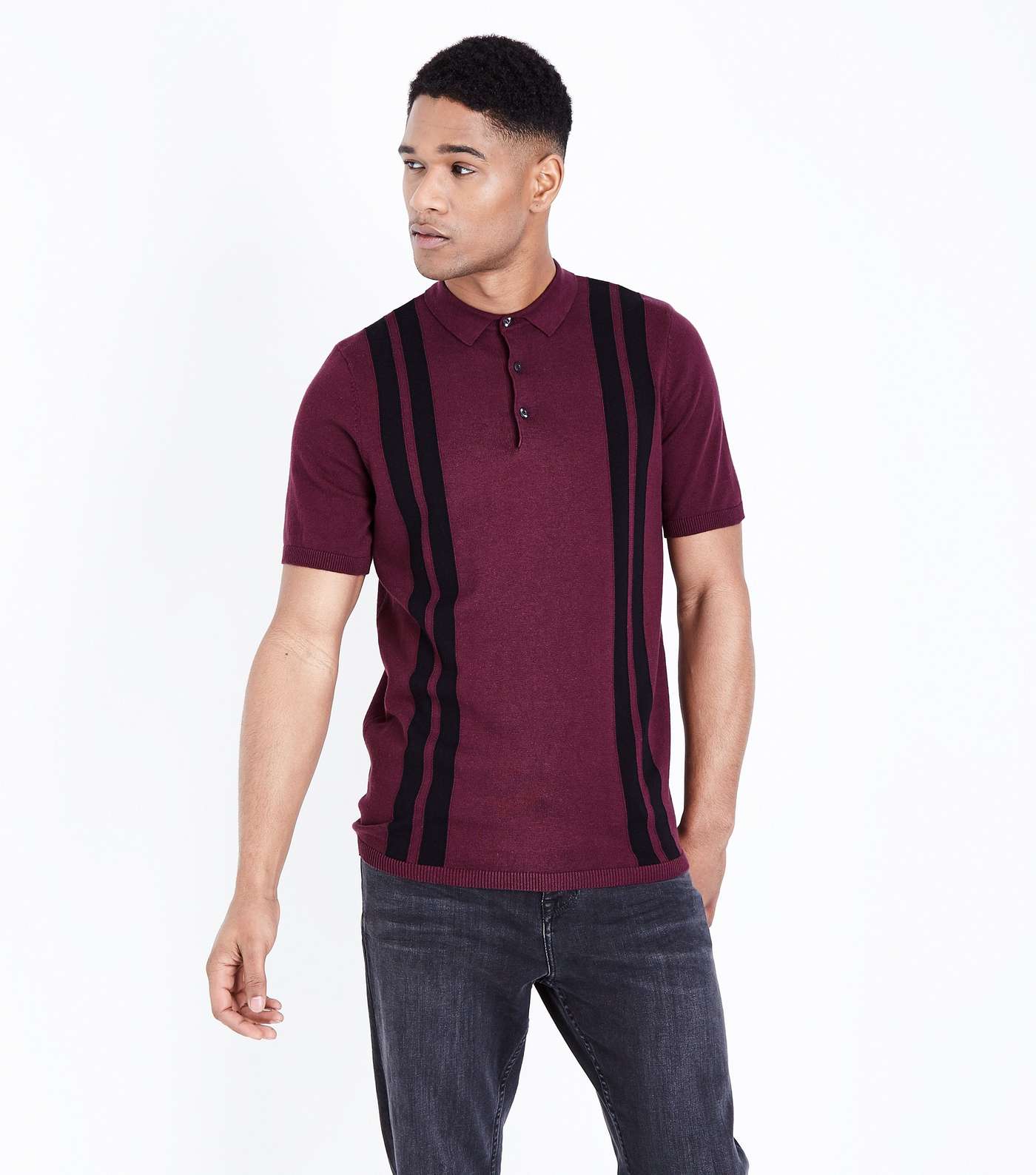 Burgundy Vertical Stripe Polo Shirt