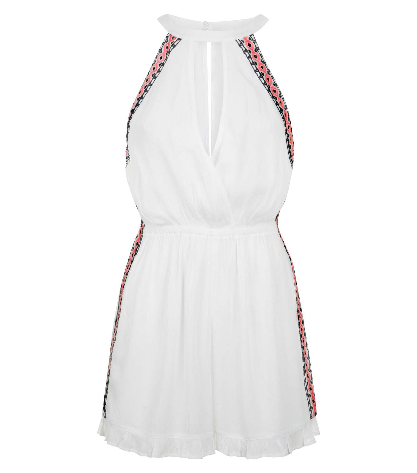 White Embroidered Keyhole Front Beach Playsuit  Image 4