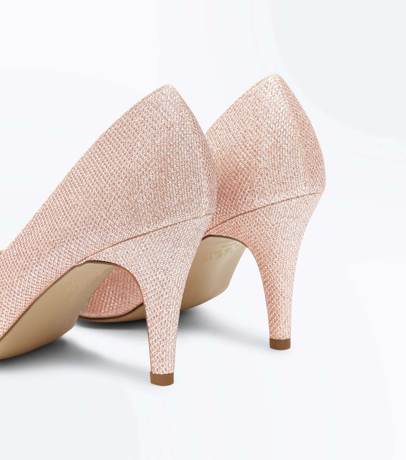 Wide Fit Rose Gold Glitter Wedding Court Shoes Image 4