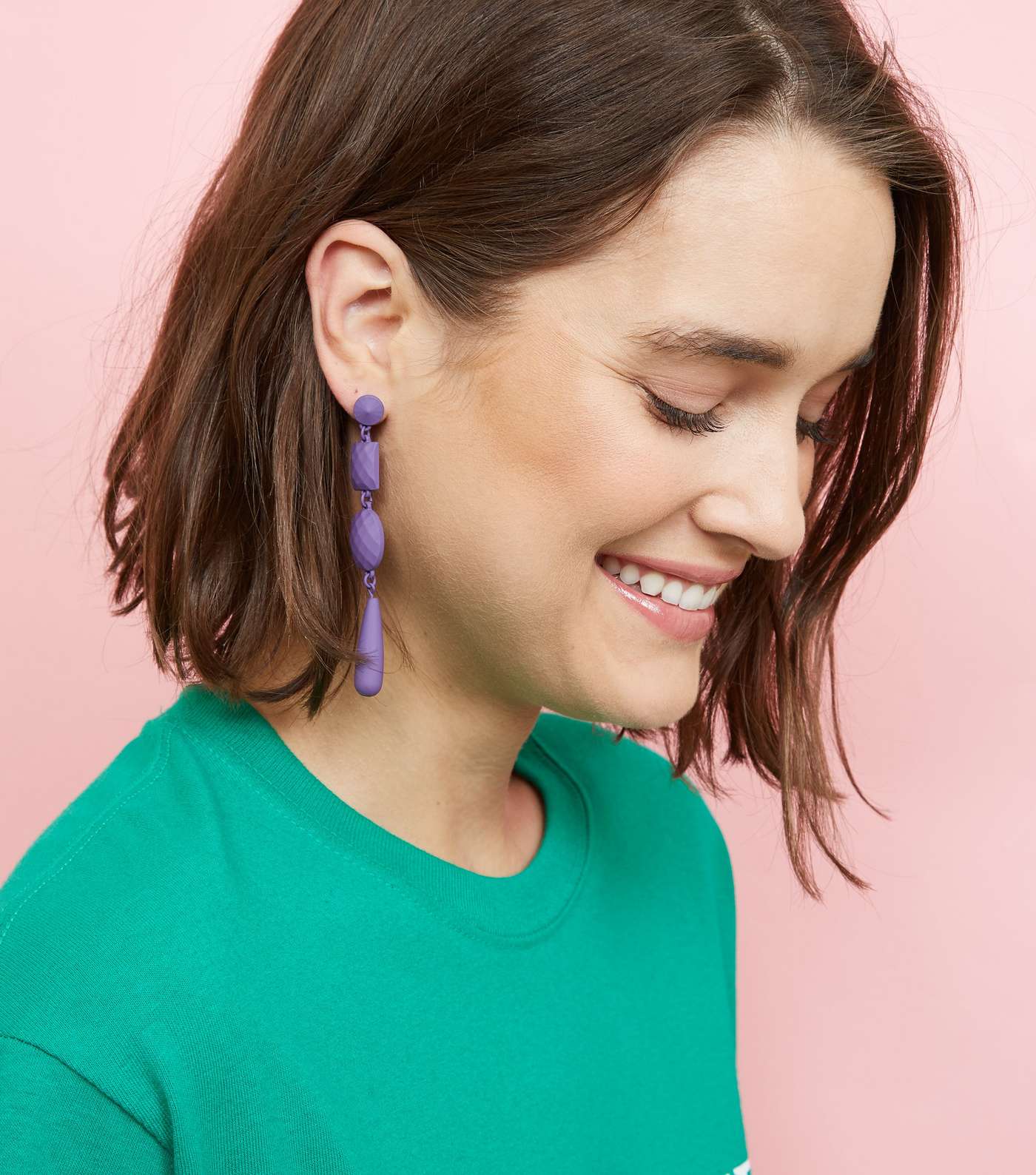 Purple Coated Stone Drop Earrings Image 2