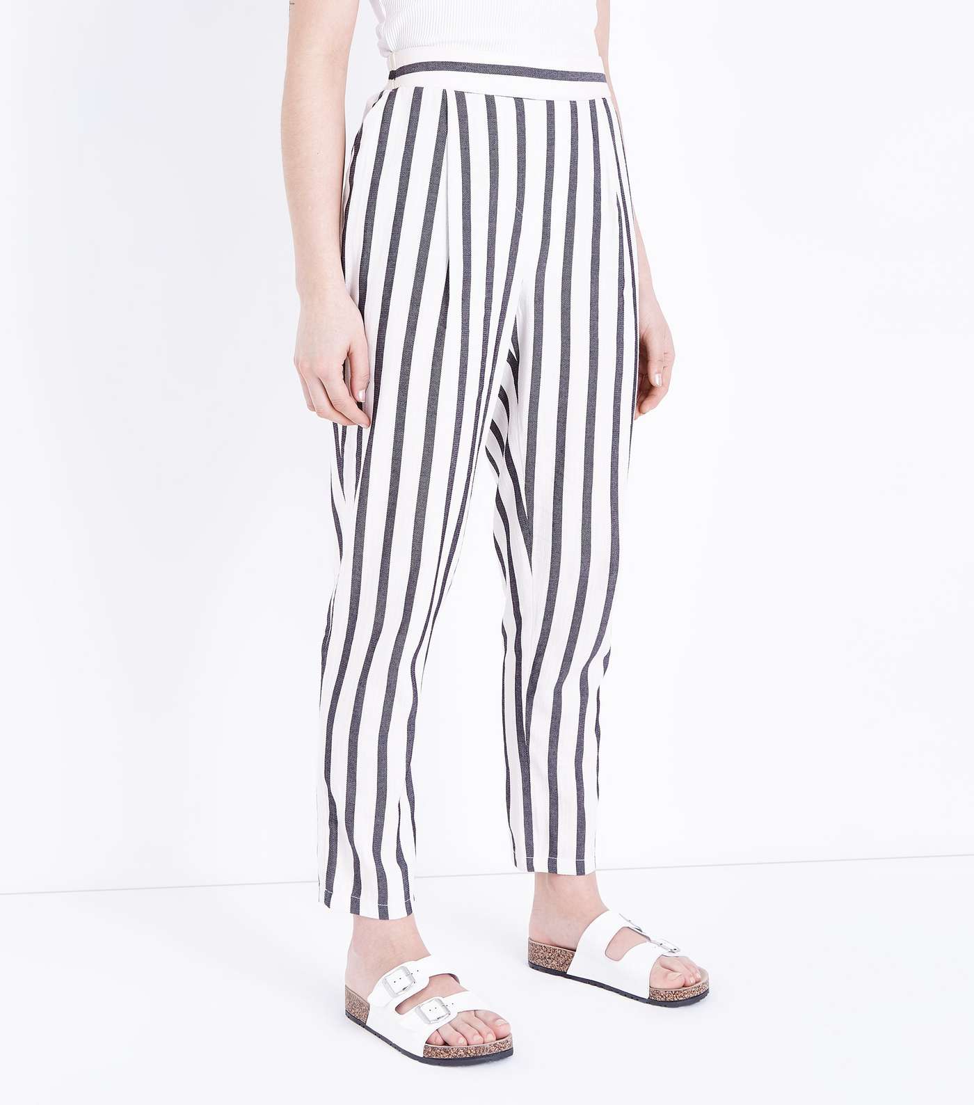 Off White Stripe Woven Tapered Trousers Image 2