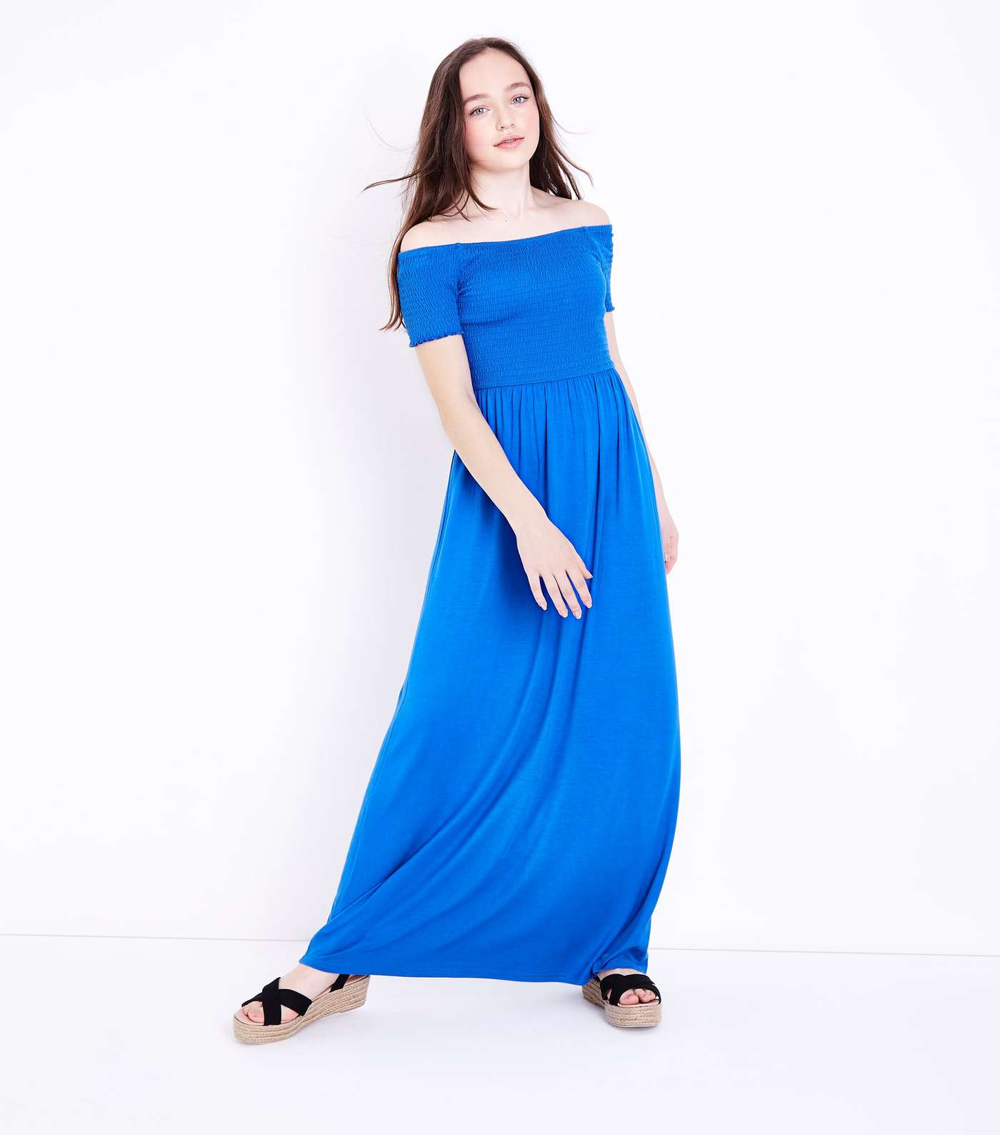 Girls Blue Shirred Maxi Dress