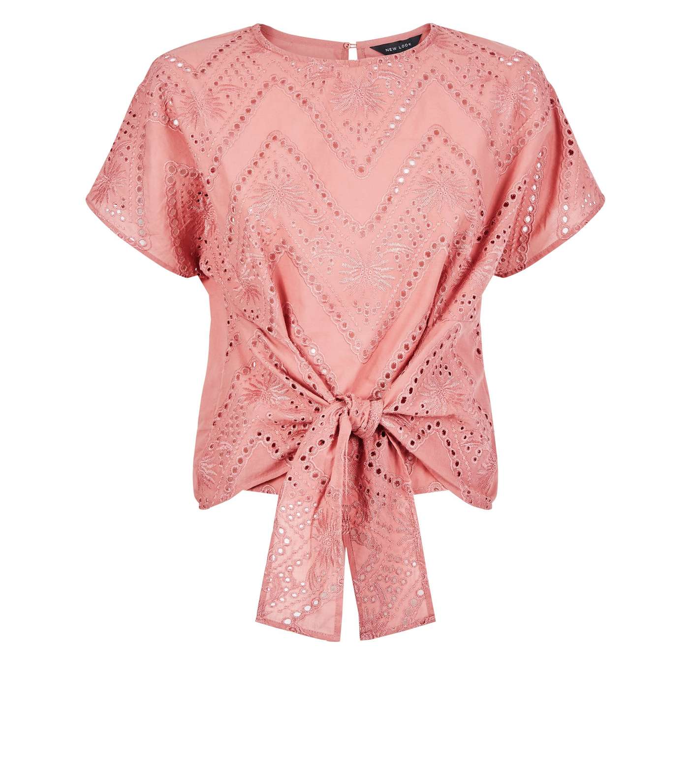 Coral Embroidered Cut Out Tie Front T-Shirt Image 4