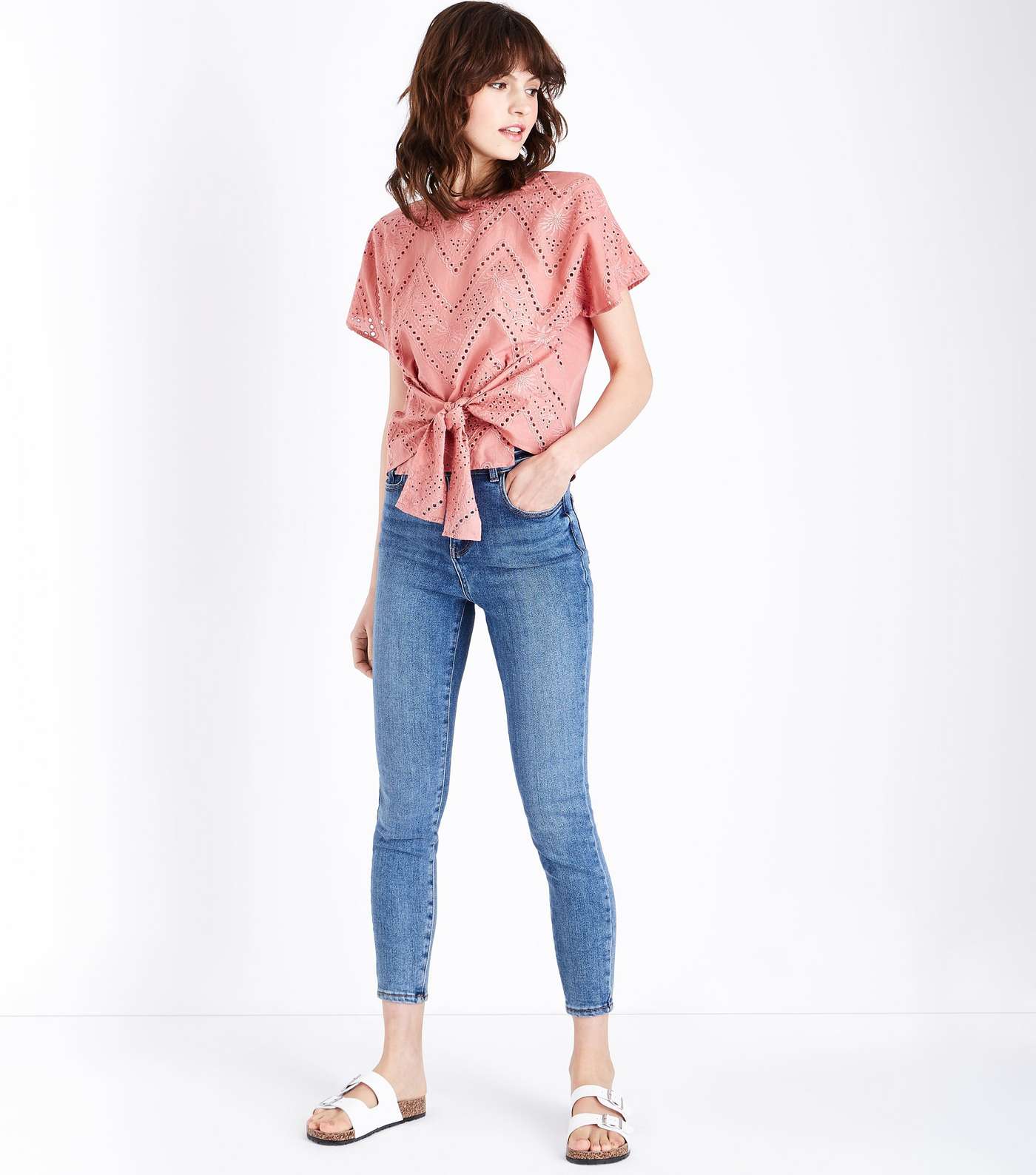 Coral Embroidered Cut Out Tie Front T-Shirt Image 2