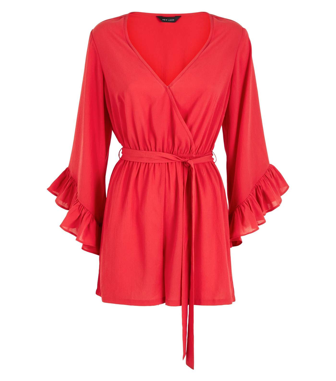 Red Frill Sleeve Wrap Playsuit Image 4