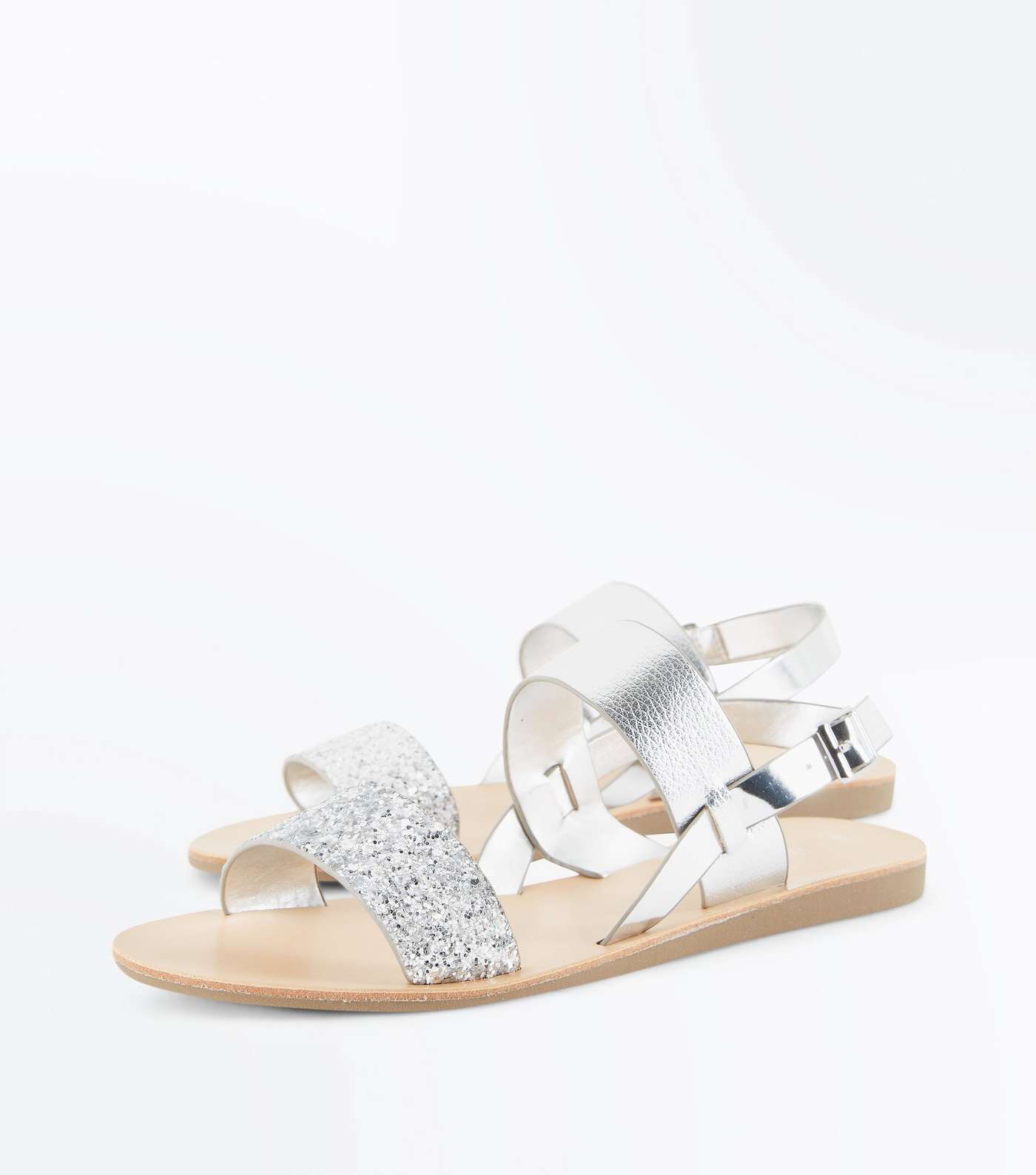 Silver Metallic and Glitter Flat Sandals Image 4