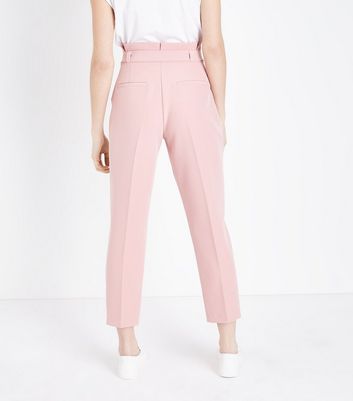 Petite Pale Pink Paperbag Waist Tapered 
