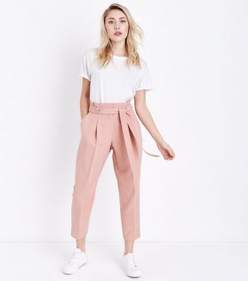 New Look Petite Pink Paperbag Waist Trousers at Â£19.99 | love the brands