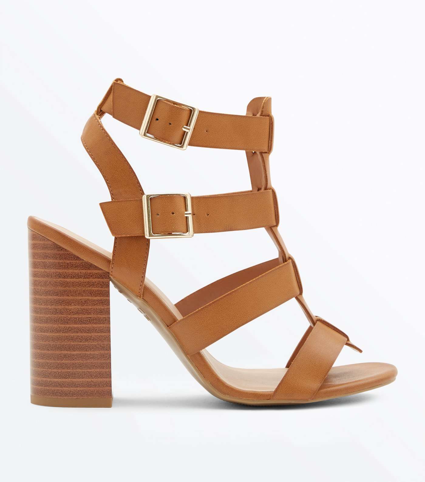 Tan Wooden Block Heel Gladiator Sandals
