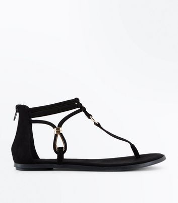 black strap flat sandals