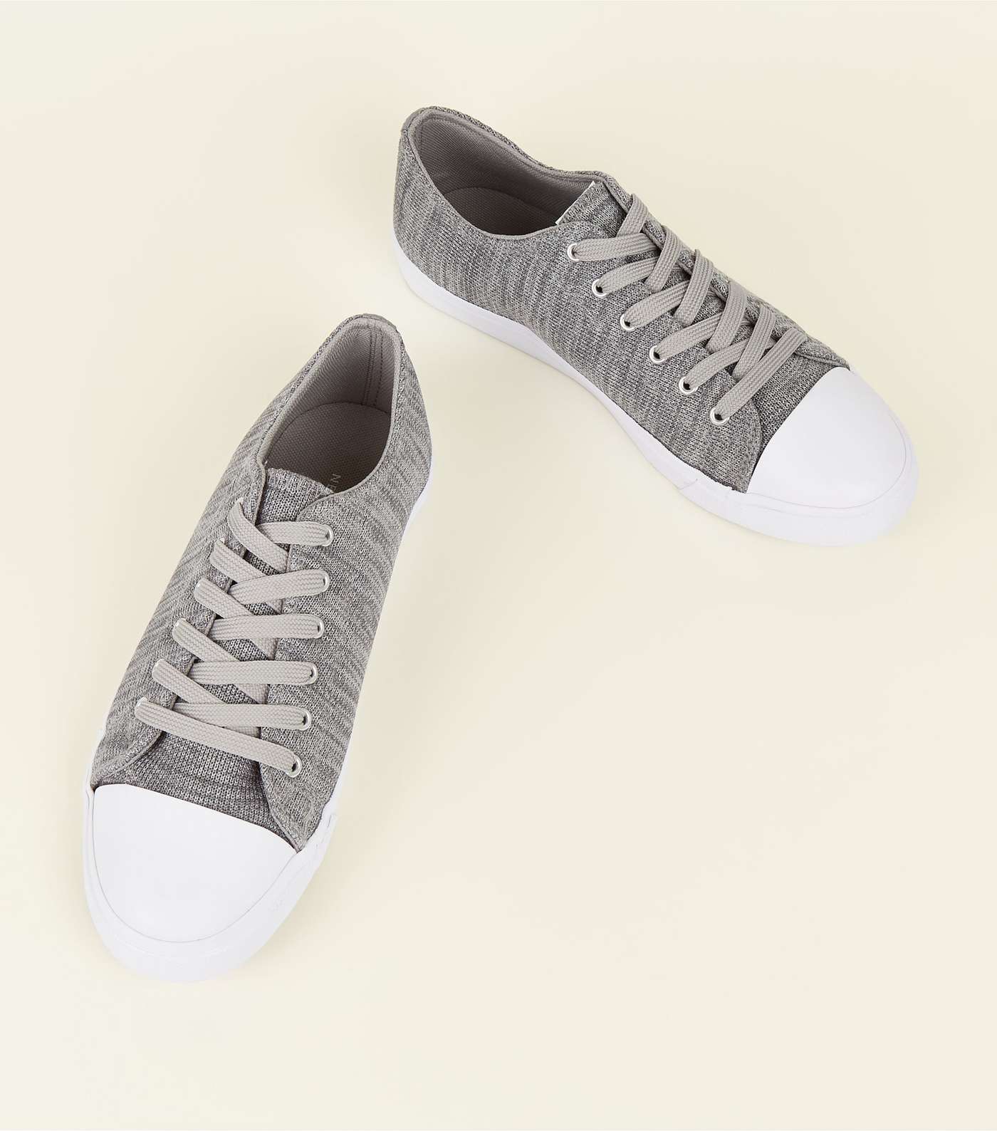 Grey Marl Knit Lace Up Trainers  Image 3