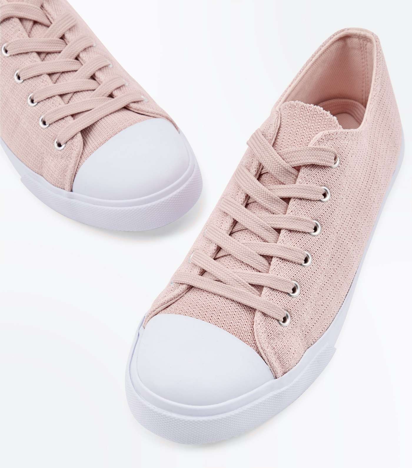 Pink Knitted Lace Up Trainers  Image 3