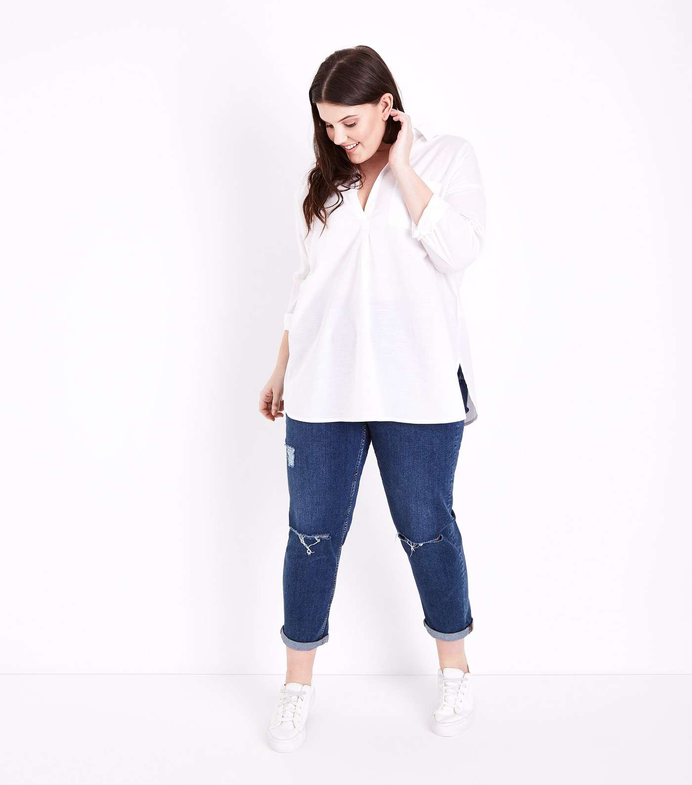 Curves White Woven Cotton Overhead Shirt Image 2
