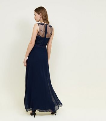 Navy Lace and Chiffon Maxi Dress | New Look
